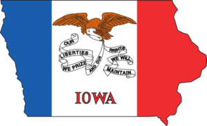 Iowa Outline with Flag